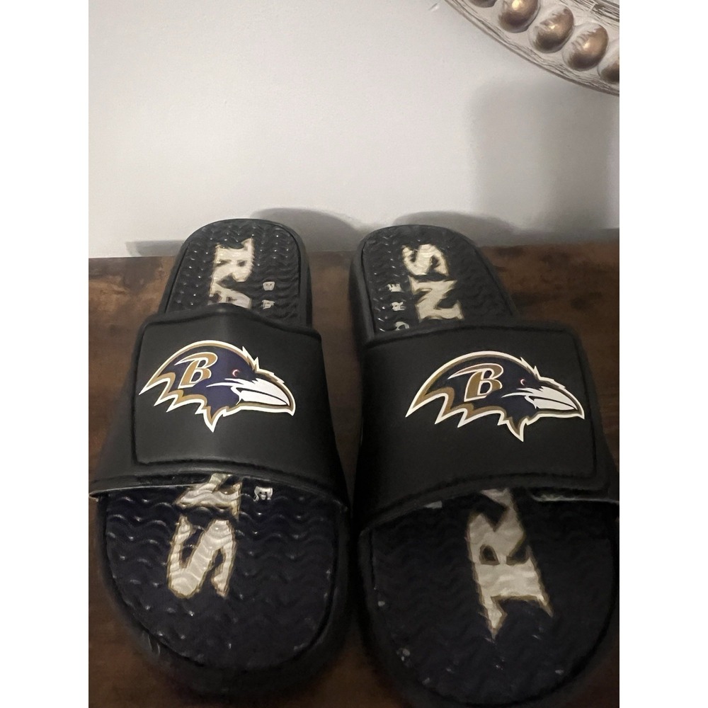 Men's Baltimore Ravens Slide Sandals Black Size M 9–10 NFL